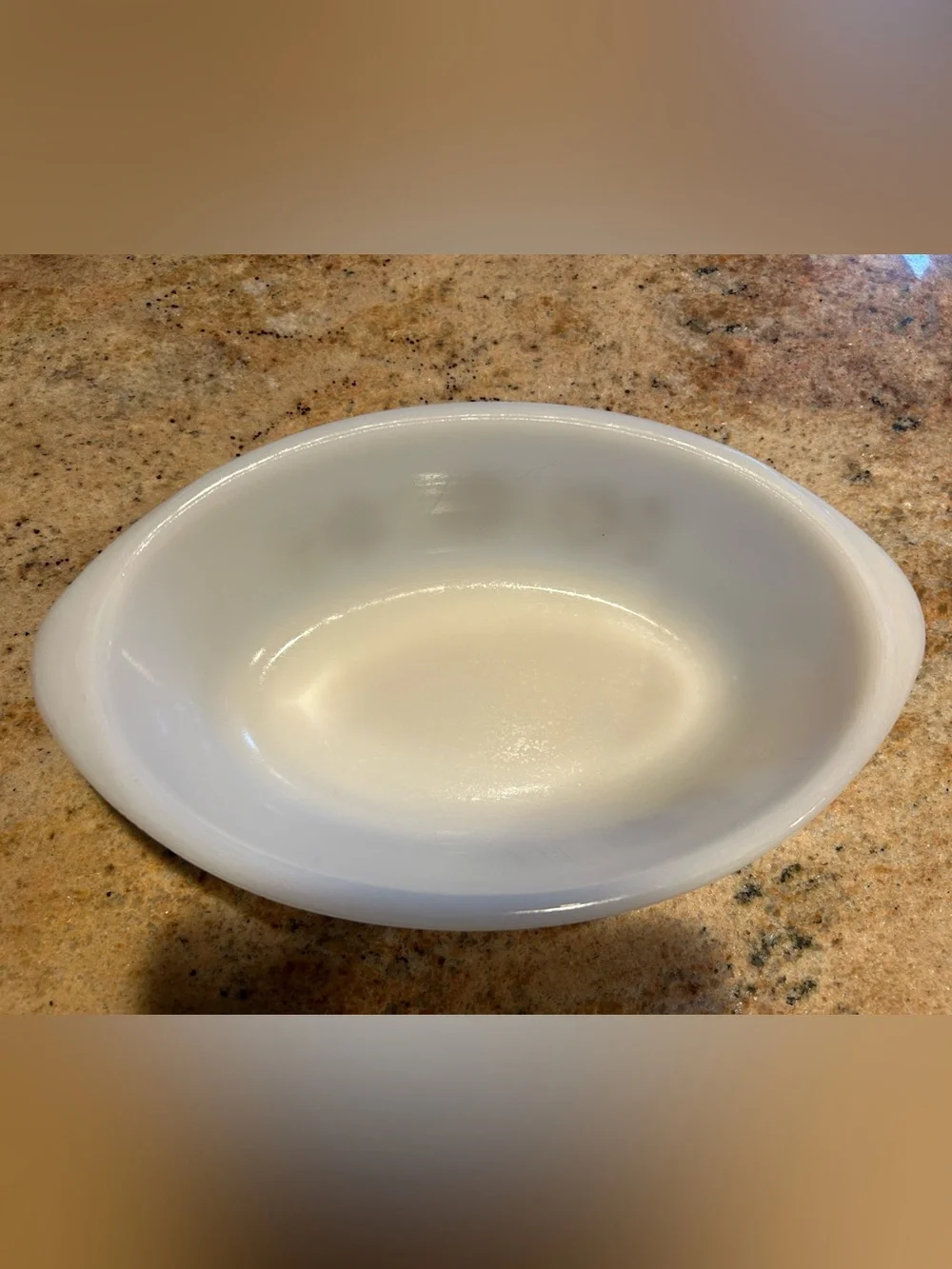 Glasbake Black Tulip #J235 1 qt Oval Milk Glass Open Casserole Vintage